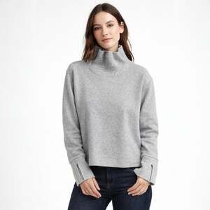 Banana Republic Factory Brushed Turtleneck Sweater Gray Slit Cuffs Size Large